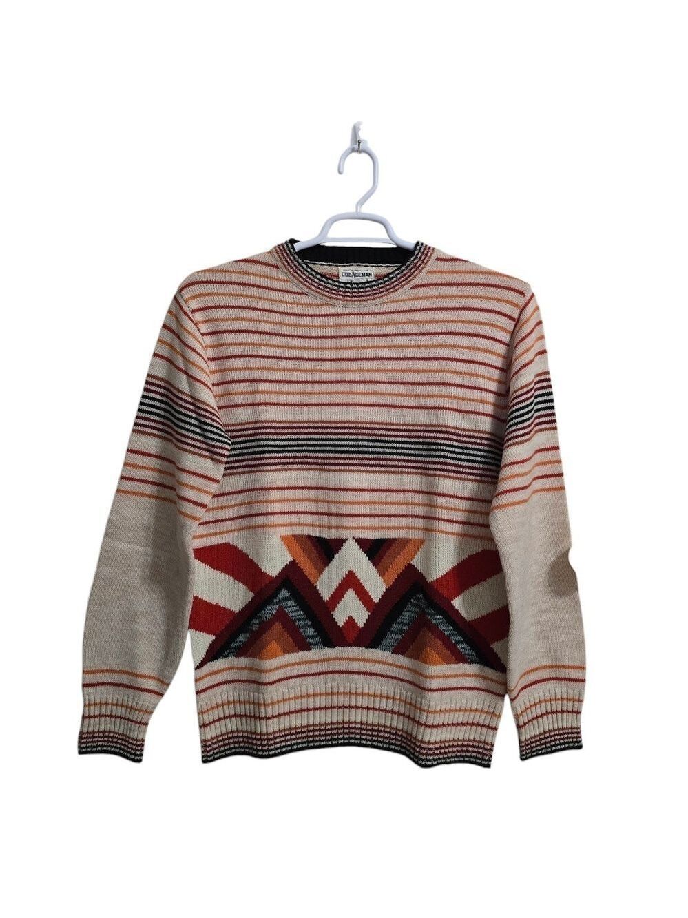 Collageman Vintage 70s Striped Geometric Acrylic Sweater Sz S